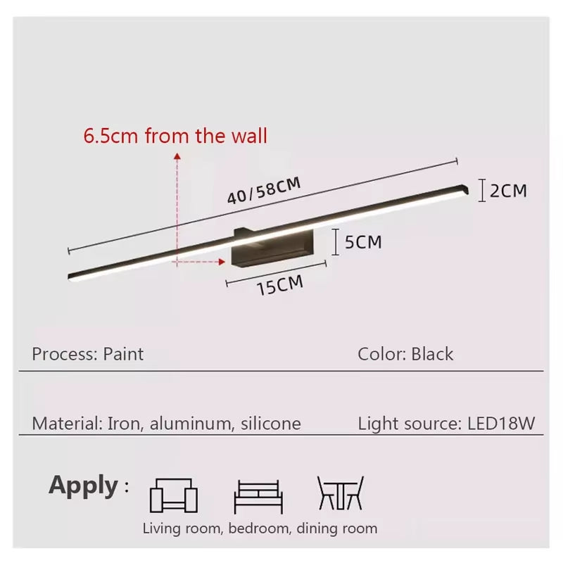 Led Mirror Lights Wall Lamps Bathroom Waterproof White Black LED Flat Lamp Modern Indoor Wall Lamp Bathroom Lighting Make Up