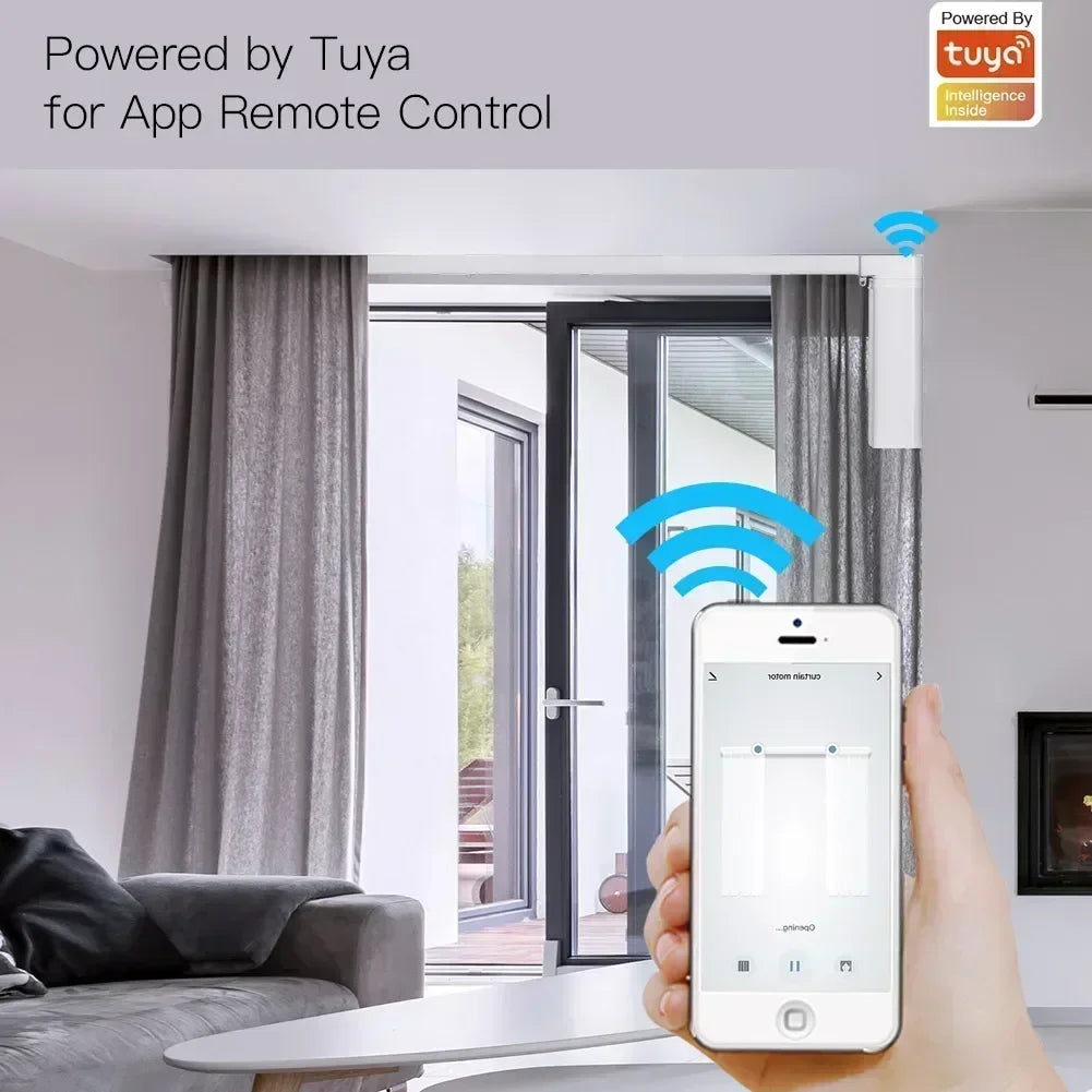 Wifi/Zigbee Electric Curtain Motor Tuya Smart Customized Motorized Splicing Curtain Track with RF Remote Alexa Google Voice