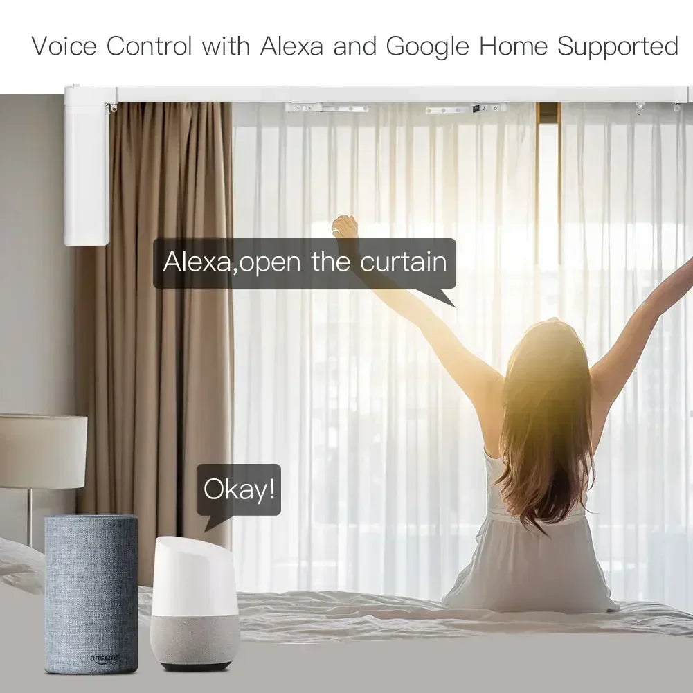 Wifi/Zigbee Electric Curtain Motor Tuya Smart Customized Motorized Splicing Curtain Track with RF Remote Alexa Google Voice