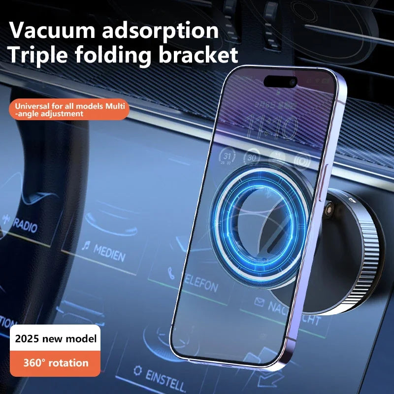 Strong Magnetic Phone Holder Foldable Design 360° Adjustable Vacuum Car Mount for Cell Phone for Iphone Live Streaming